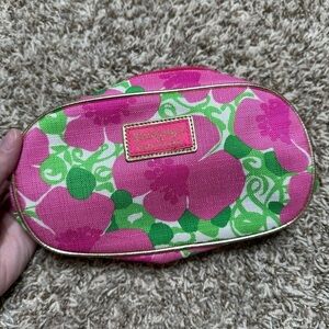 Lilly Pulitzer Estee Lauder Pink Floral Zip Cosmetic Make Up Travel Bag